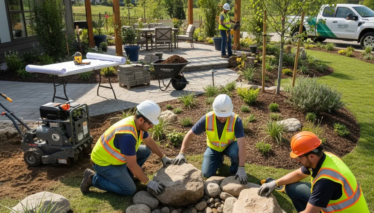 Baton Rouge, LA tree service crew planning landscape design for a local outdoor project