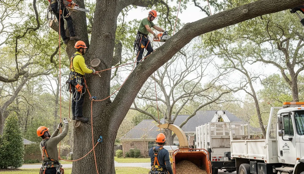 Baton Rouge tree service removing a hazardous storm-damaged tree safely