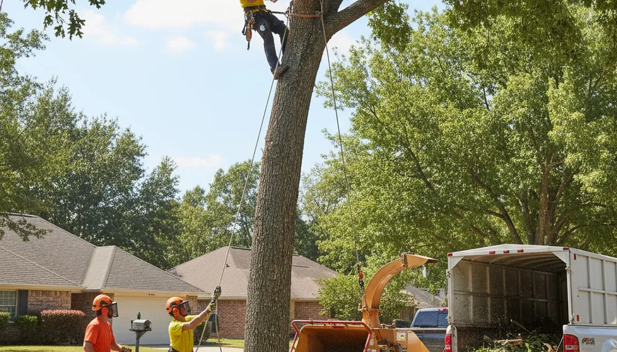 Baton Rouge tree crew removing a hazardous storm-damaged tree for safe tree removal service
