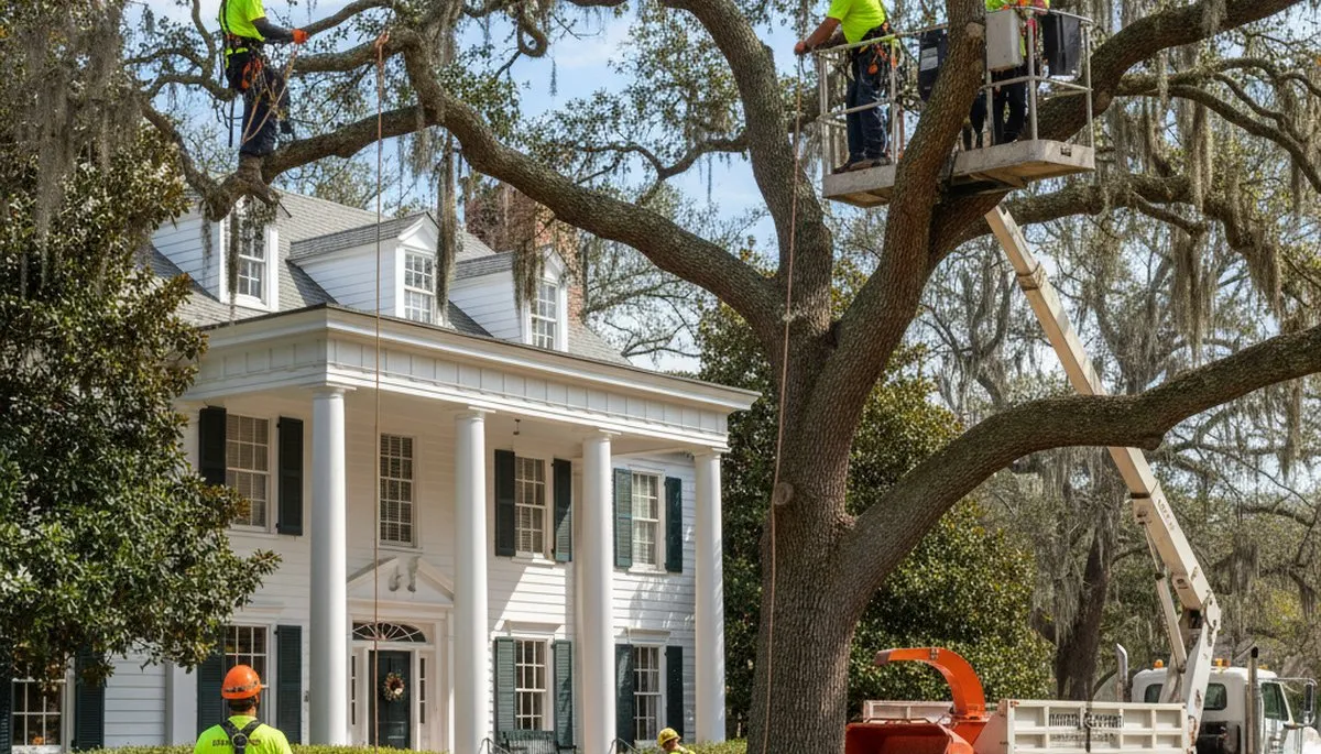 Baton Rouge, LA tree service crew handling safe tree removal and trimming for local properties