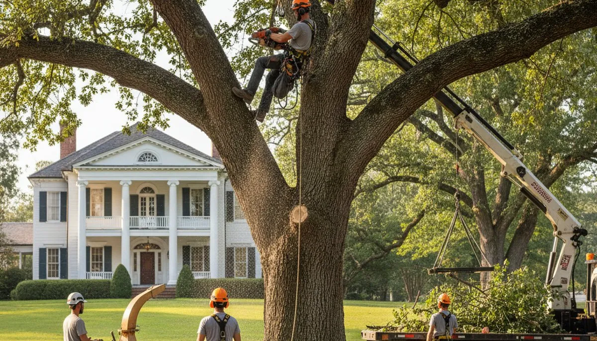 Baton Rouge, LA tree service crew removing a tree for safe residential property clearing