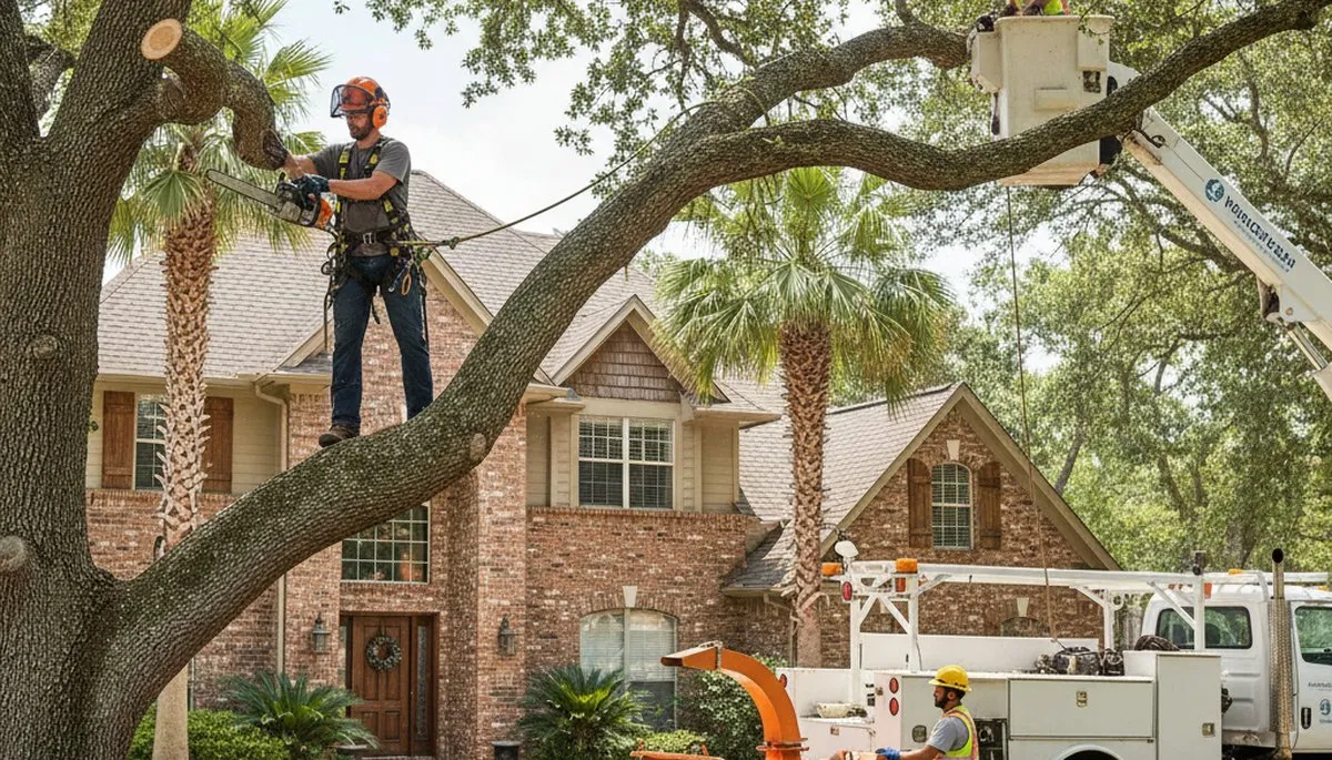 Baton Rouge, LA tree service crew removing a tree for safe residential property clearance